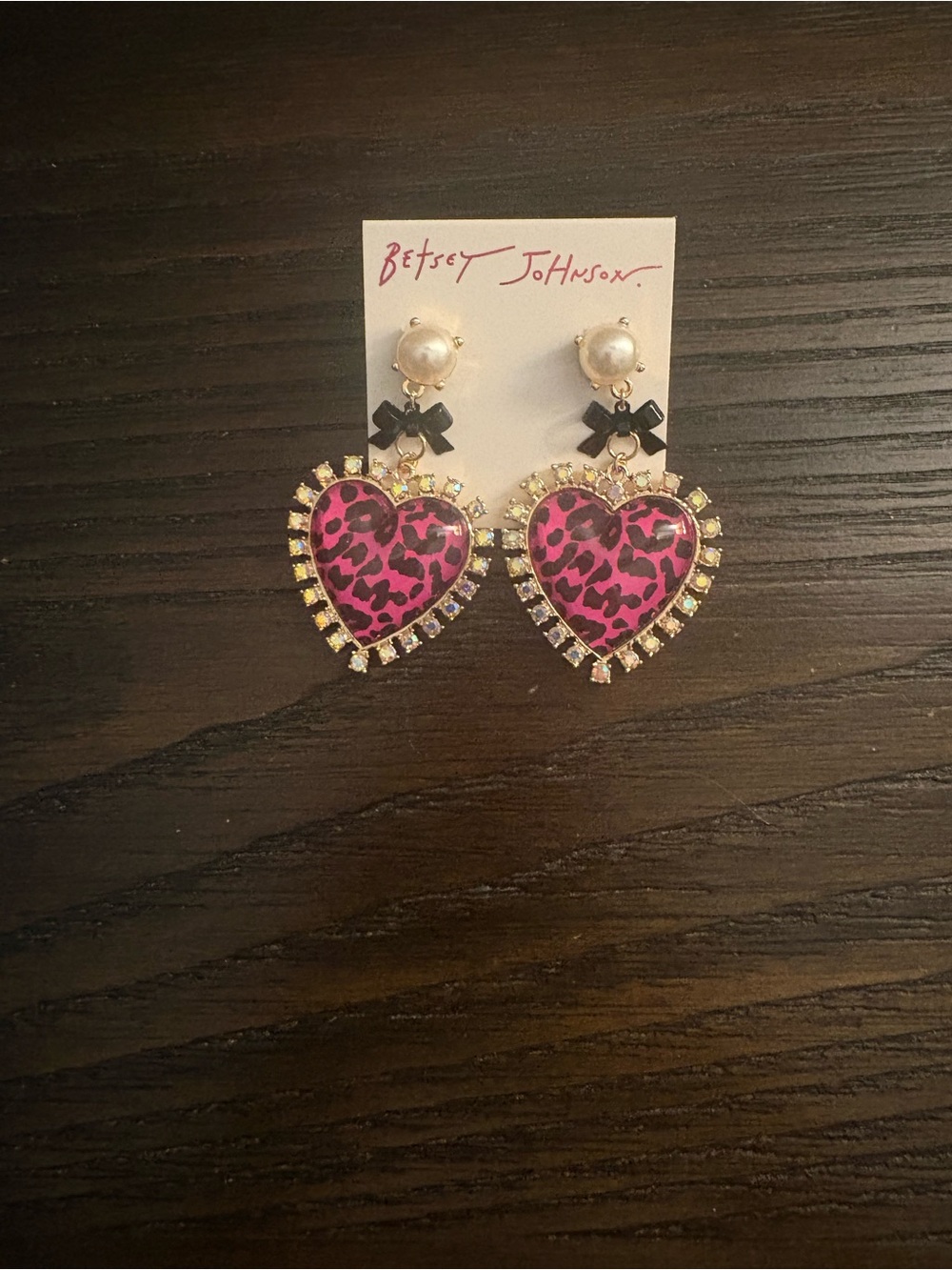 NEW Betsey Johnson Pink Leopard Heart Earrings